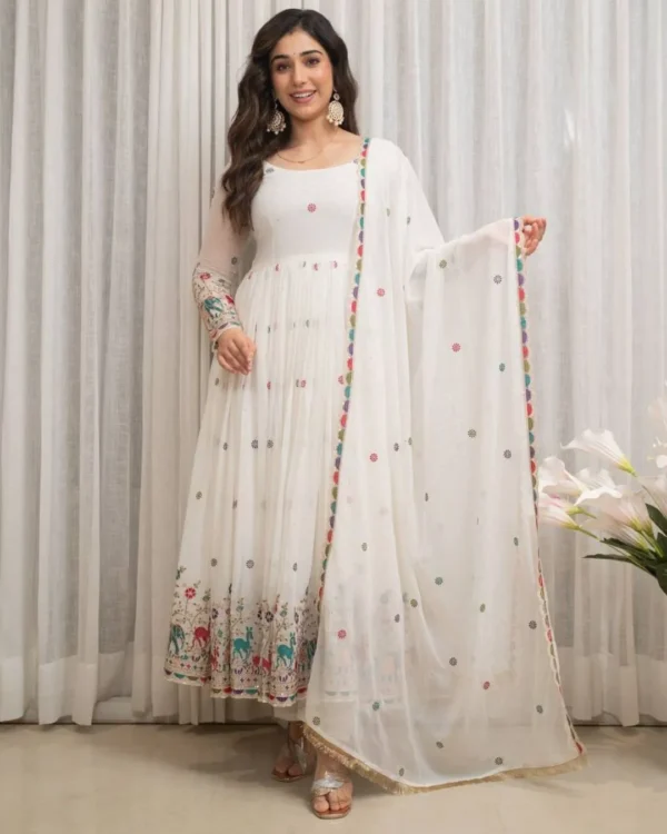 White Georgette Kurti Set