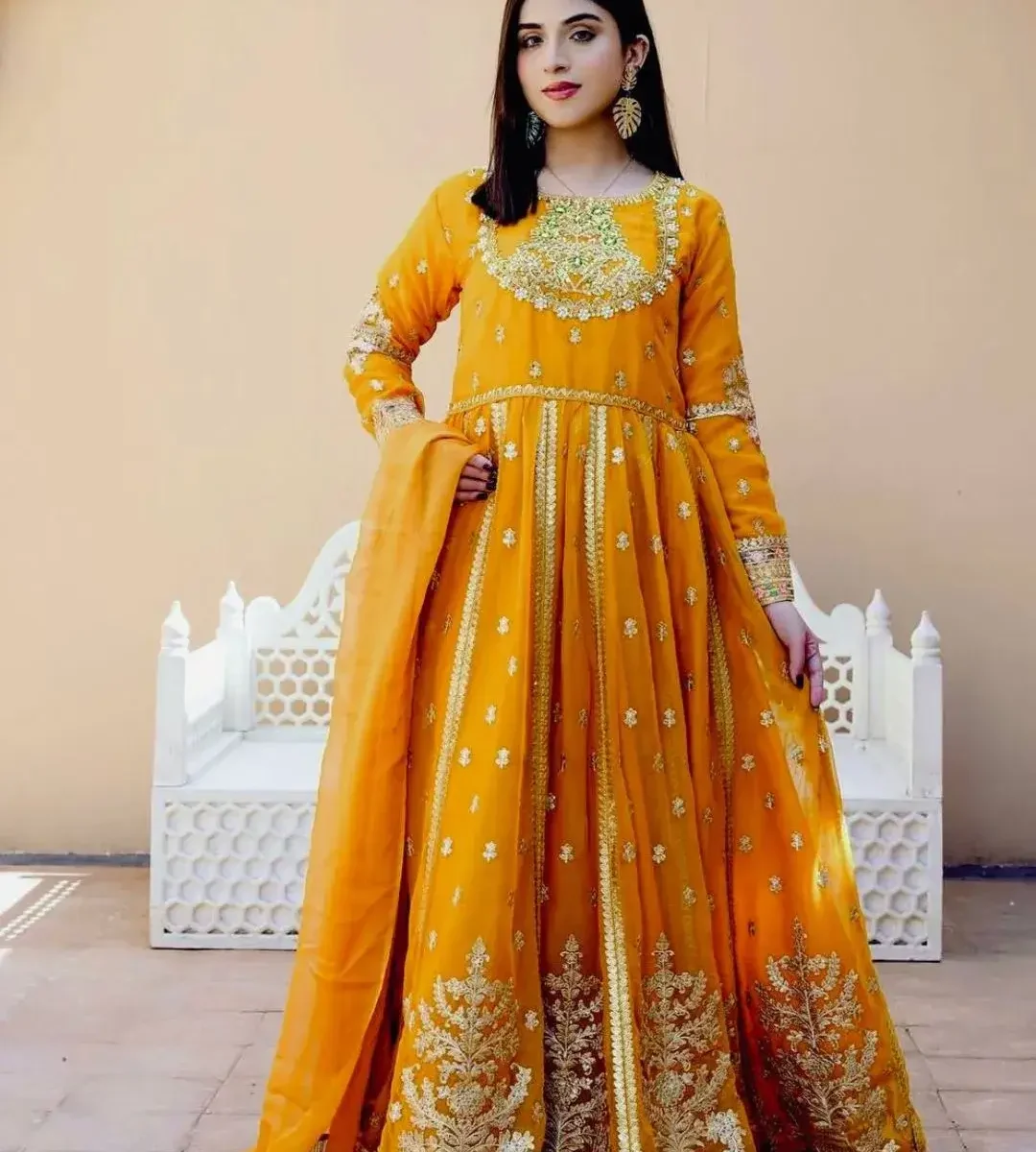 Yellow Floral Georgette Kurti Set 2