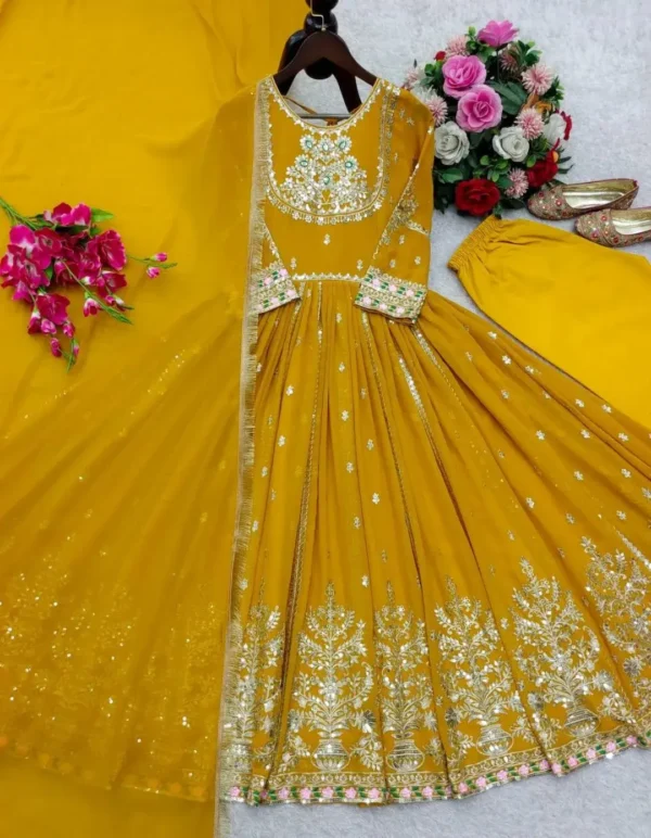 Yellow Floral Georgette Kurti Set