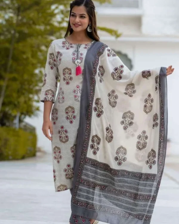 Adda Work White Kurti Pant With Dupatta