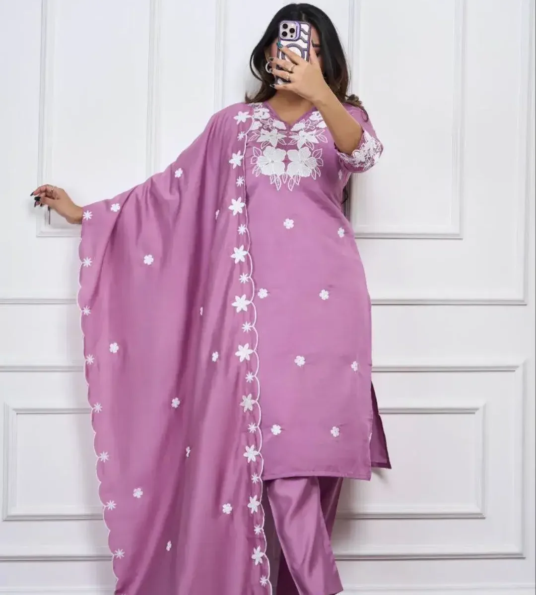Pink Kurti Set With Floral Dupatta