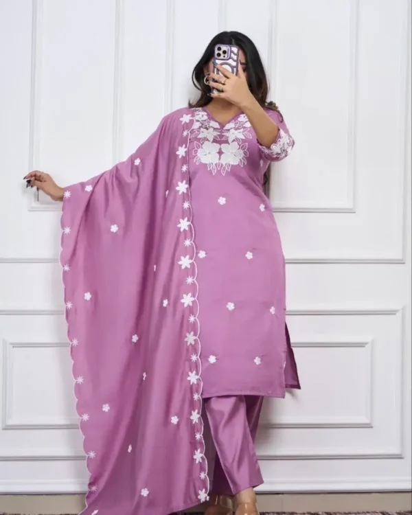 Pink Kurti Set With Floral Dupatta