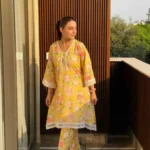 Yellow Floral Kurti Pant Set