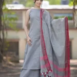 Grey Cotton Kurti Pant Dupatta Set