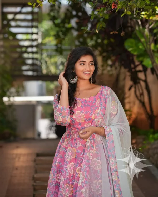Purple Cream Anarkali Kurti