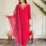 Red Viscose Chanderi Suit Set