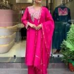 Pink Floral Print Kurti Pant With Dupatta