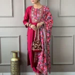 Pink Kurti Set With Floral Dupatta