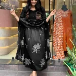 Print Black Cotton Suit Set