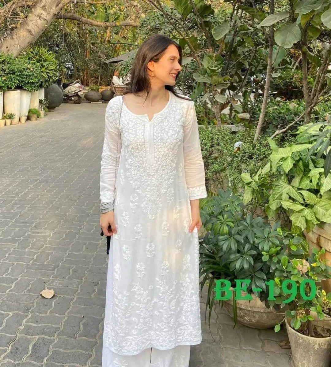 White Maslin Kurti With Palazzo Set