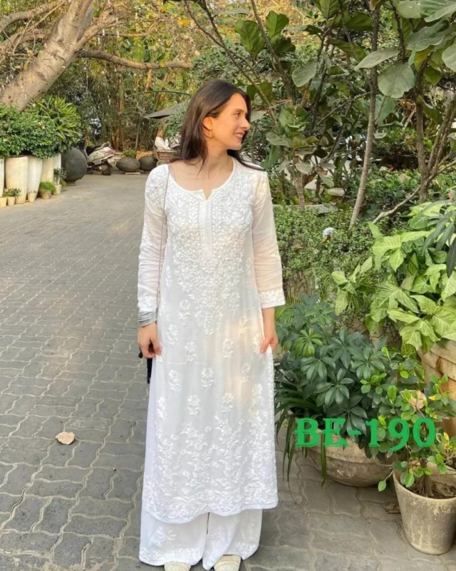 White Maslin Kurti With Palazzo Set