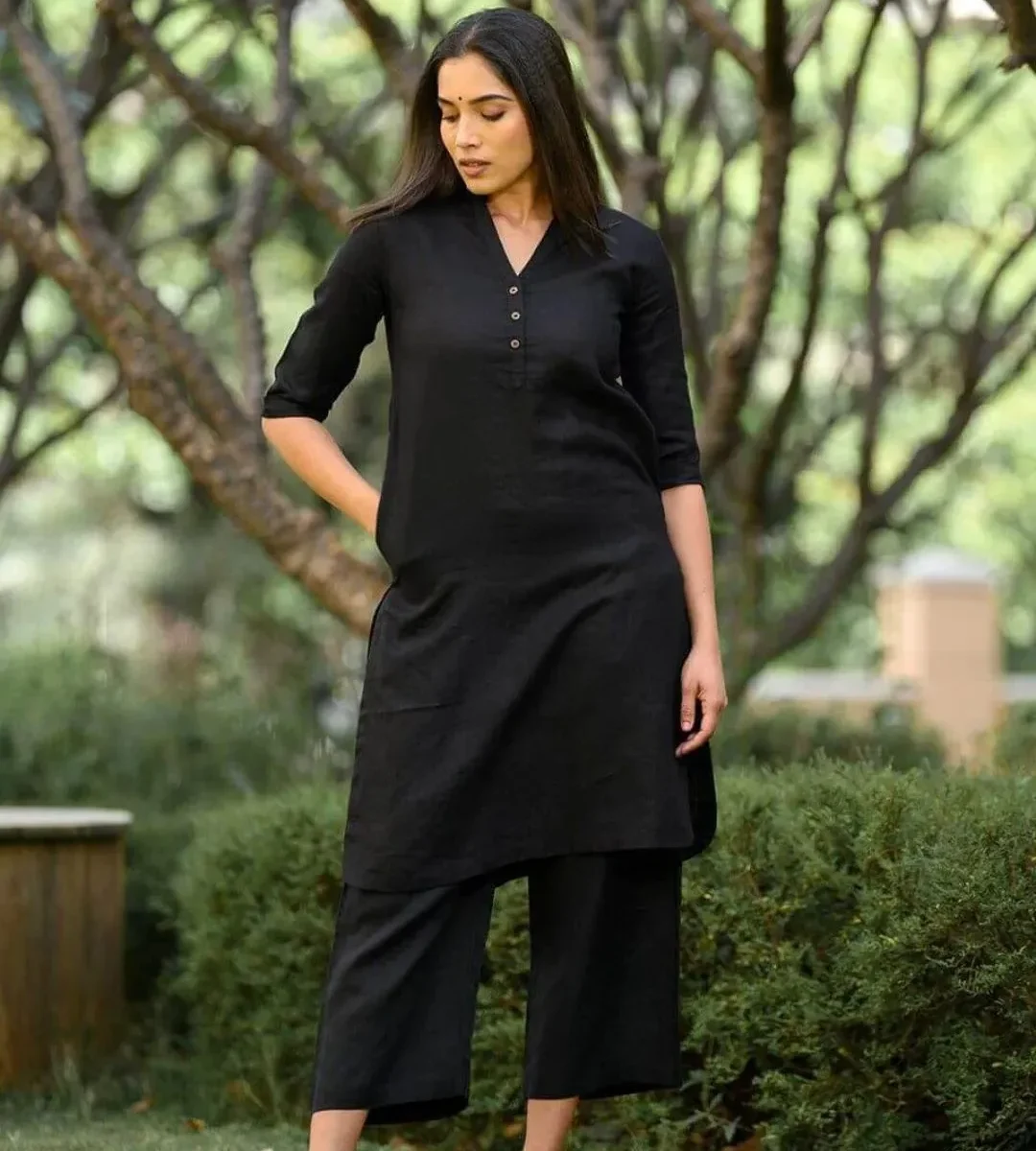 Black Plain Kurti With Palazzo Set
