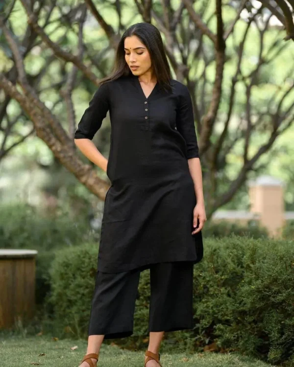 Black Plain Kurti With Palazzo Set