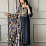 Black Kurti Set With Floral Dupatta
