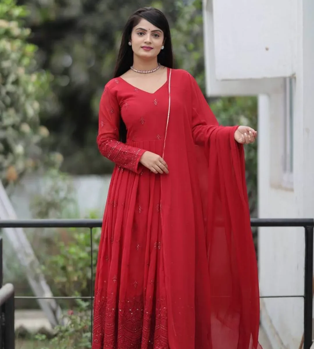 Maroon Anarkali Suit Set