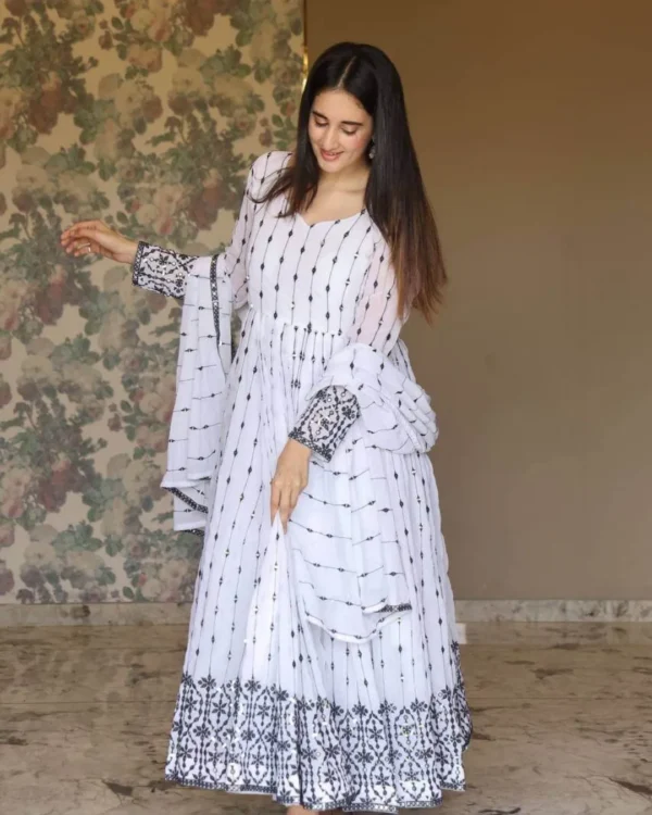 White Georgette Anarkali Suit Set