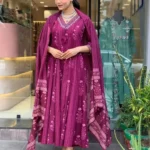 Purple Cotton Kurti Pant Dupatta Set​