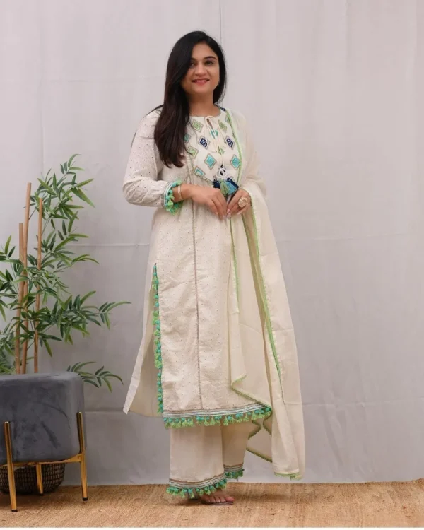 Cotton Schiffli Embroidery Suit Set