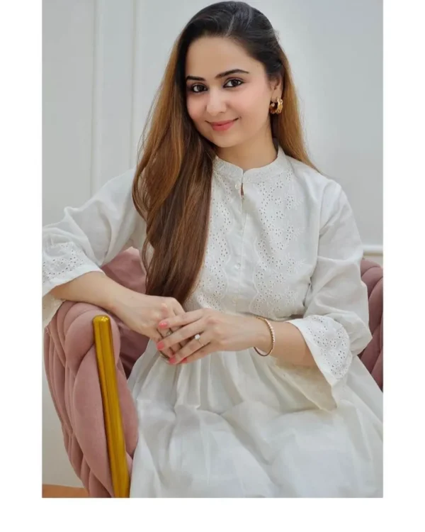 White Schiffli Work Short Kurti With Pant