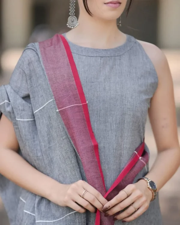 Grey Cotton Kurti Pant Dupatta Set