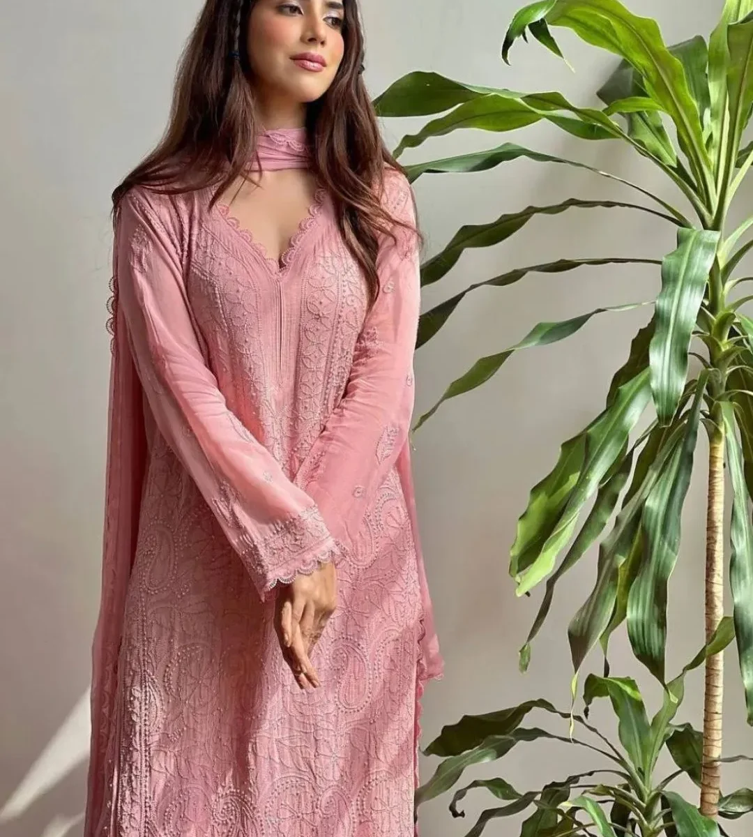 Pink Georgette Suit Set