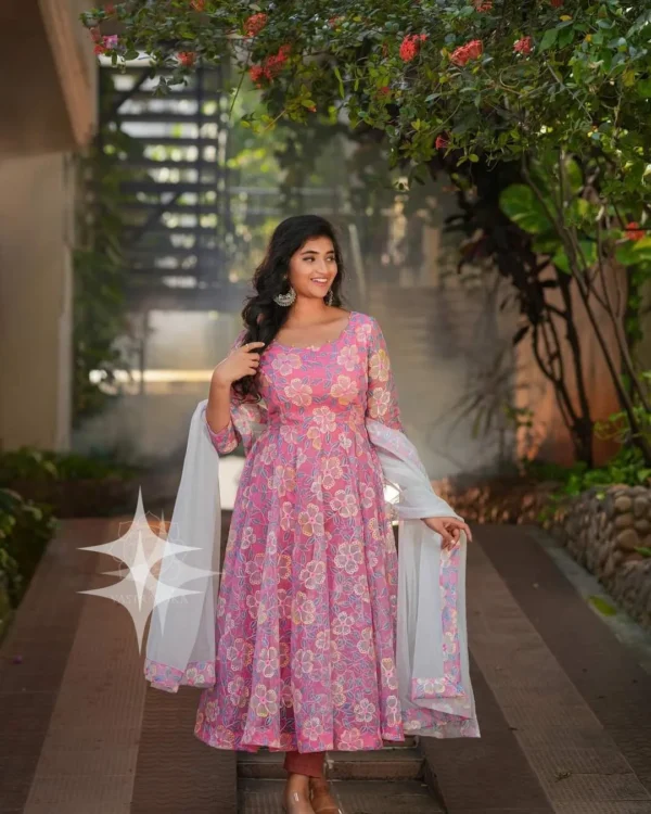 Purple Cream Anarkali Kurti