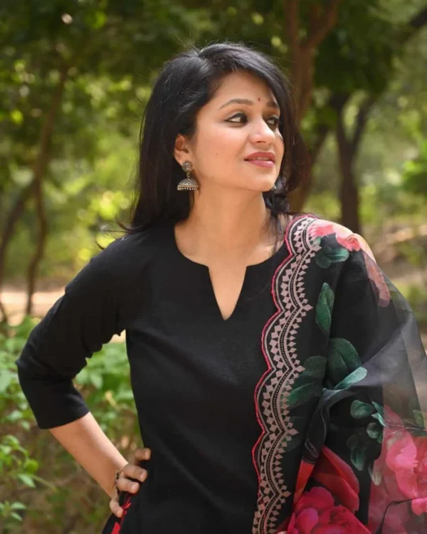 Black Cotton Kurti Pant With Dupatta Set​