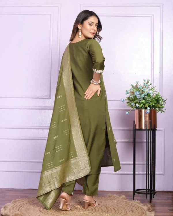 Mehndi Green Silk Suit Set