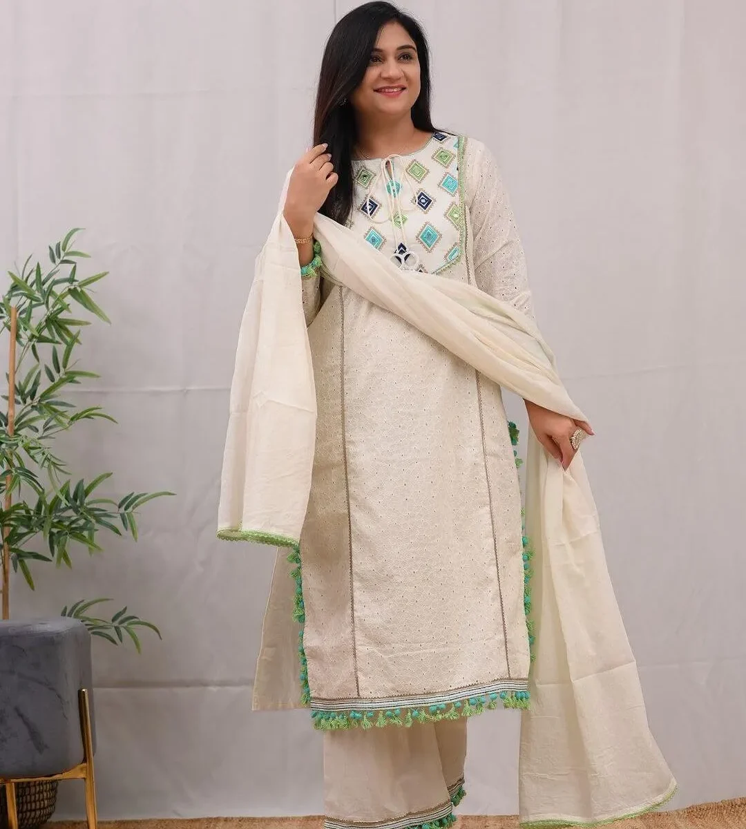 Cotton Schiffli Embroidery Suit Set
