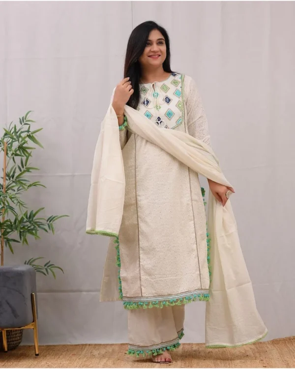 Cotton Schiffli Embroidery Suit Set