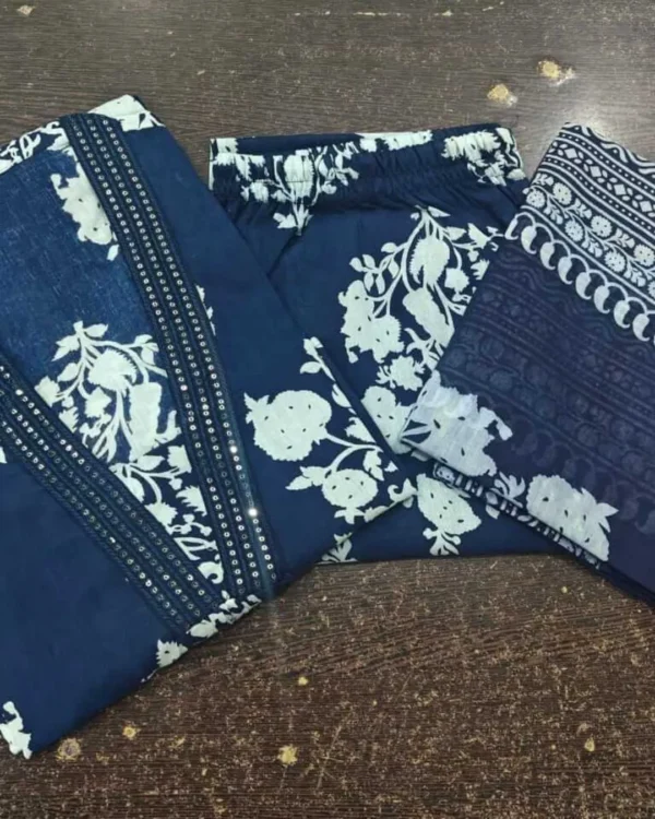 Navy Blue Cotton Kurti Pant Dupatta Set​