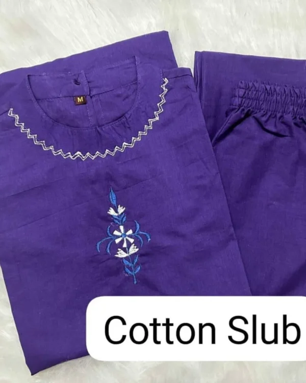 Dark Purple Cotton Kurti Pant Set