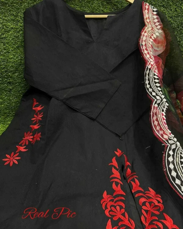 Black Cotton Kurti Pant With Dupatta Set​