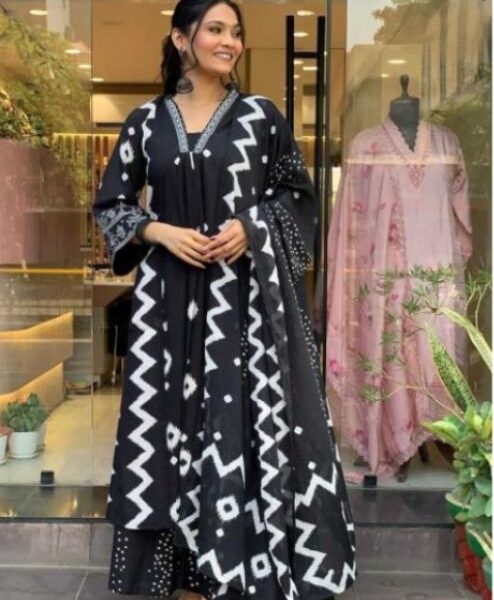 Black Palazzo With Kurti Dupatta Set