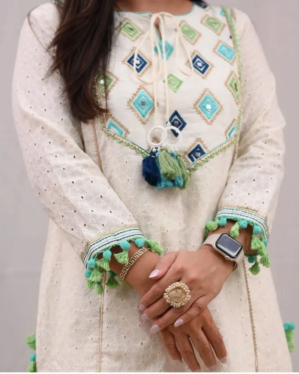 Cotton Schiffli Embroidery Suit Set