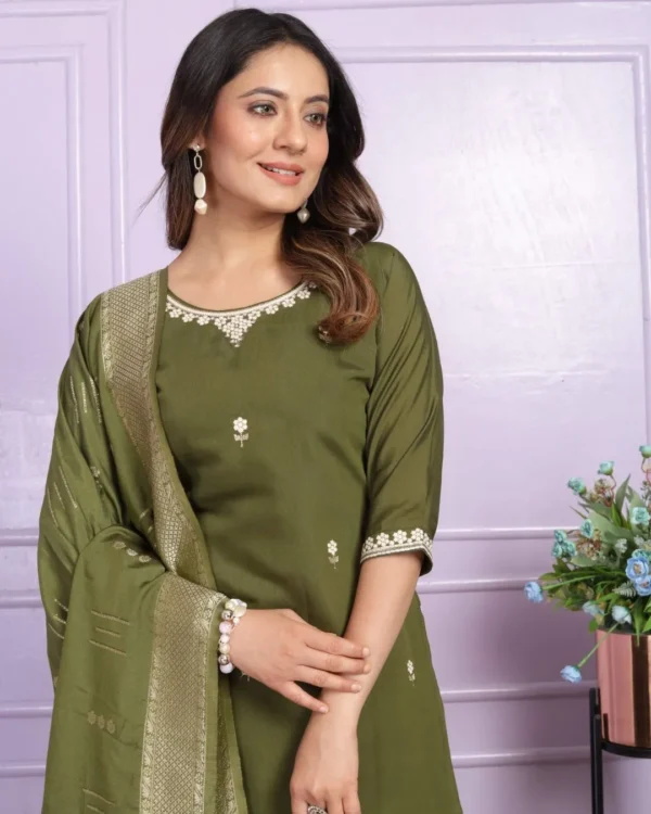 Mehndi Green Silk Suit Set