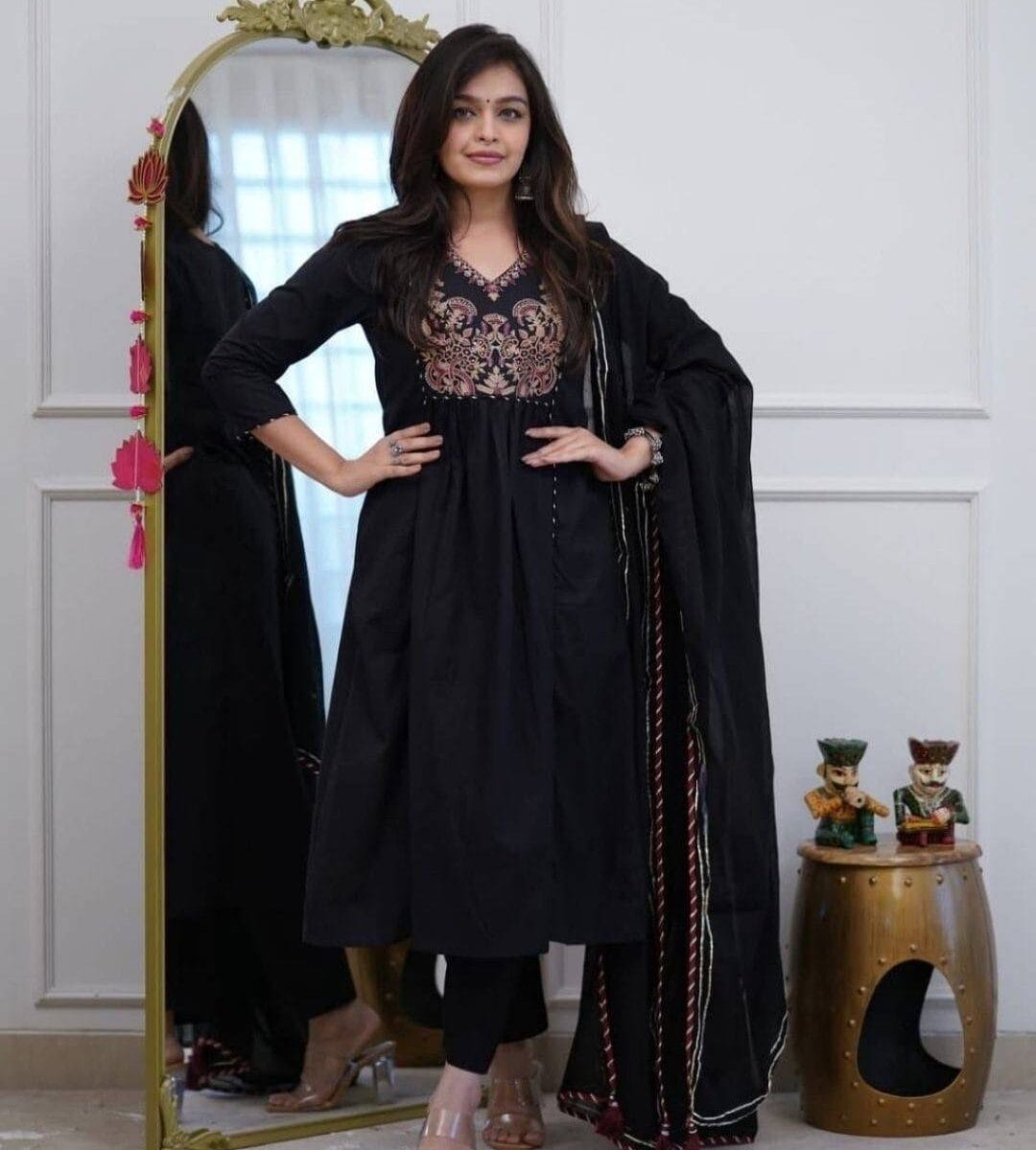 Black Kurti Pant Set With Dupatta