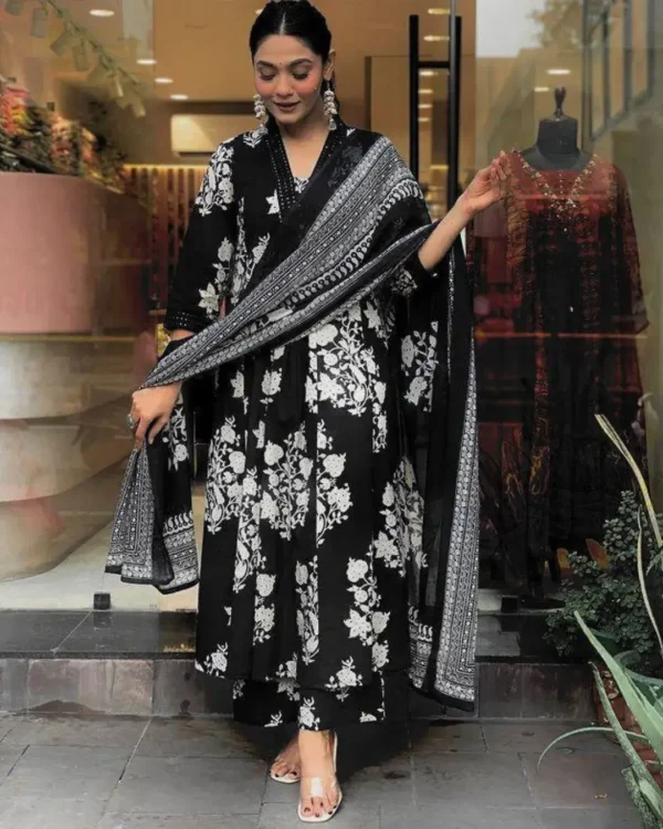 Black Palazzo With Kurti Dupatta Set