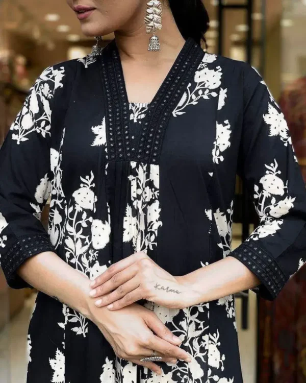 Black Palazzo With Kurti Dupatta Set Front