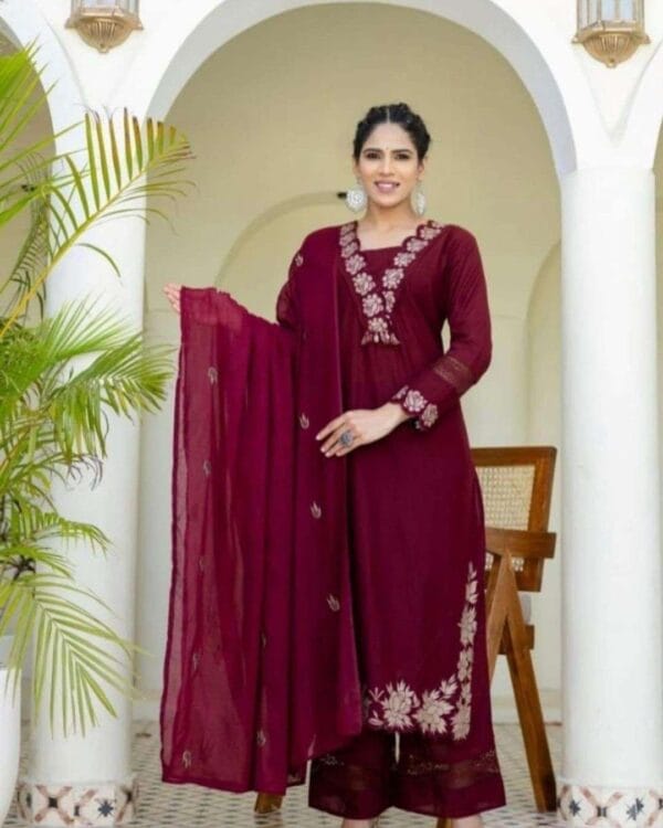 Dark Red Color Suit Set