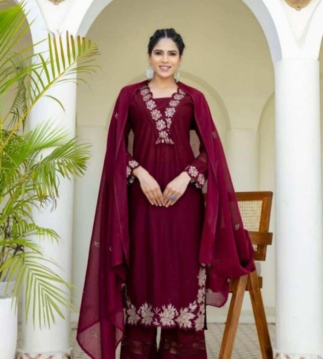 Dark Red Color Suit Set
