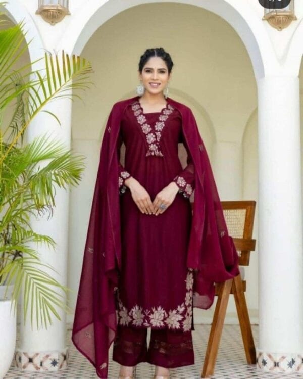 Dark Red Color Suit Set