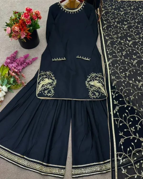 Crepe Kurti With Sharara Suit Set
