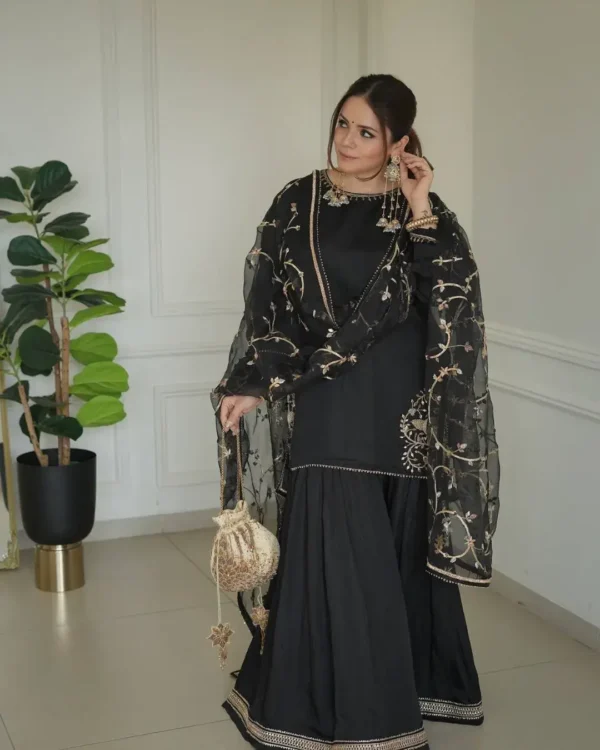 Crepe Kurti With Sharara Suit Set