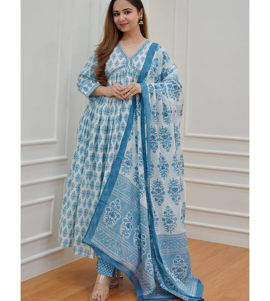 Sky Blue Kurti Combination Pant With Dupatta