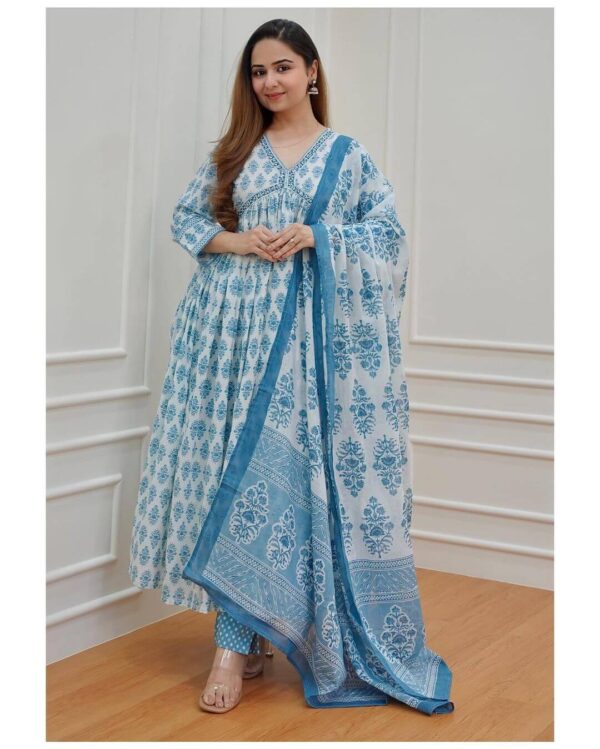 Sky Blue Kurti Combination Pant With Dupatta