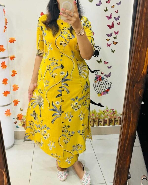 Yellow Cotton Kurti With Palazzo​ Set