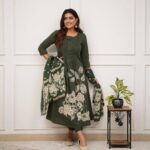 Cotton Dark Green Colour Kurti Pant Set​