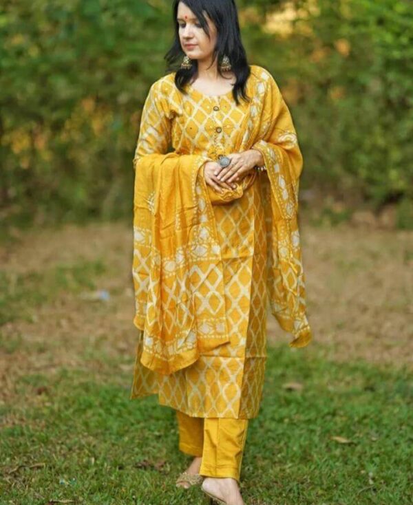 Rayon Yellow Print Suit Set