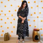 Rayon Black Print Kurti With Pant Set